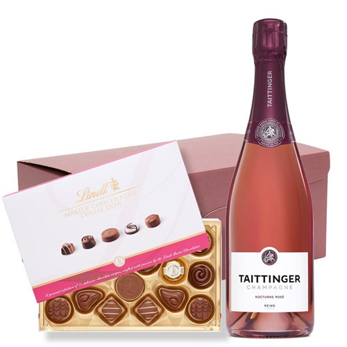 Taittinger Nocturne Rose Sec Champagne 75cl and Lindt Master Chocolatier Hamper – Premium Gift